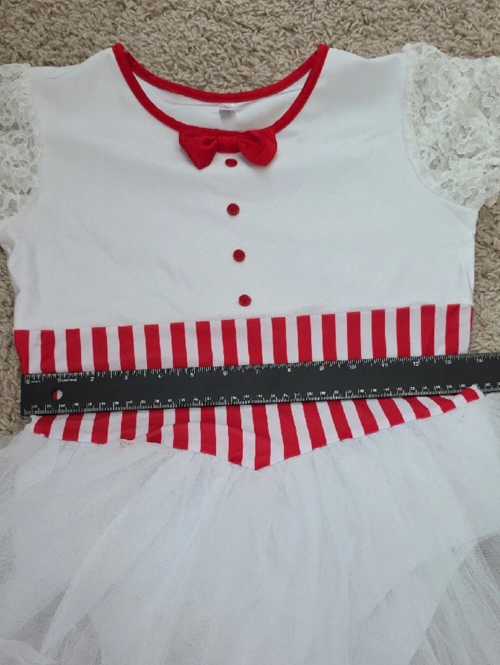 White and Red Striped Kids Dance Costume Dress